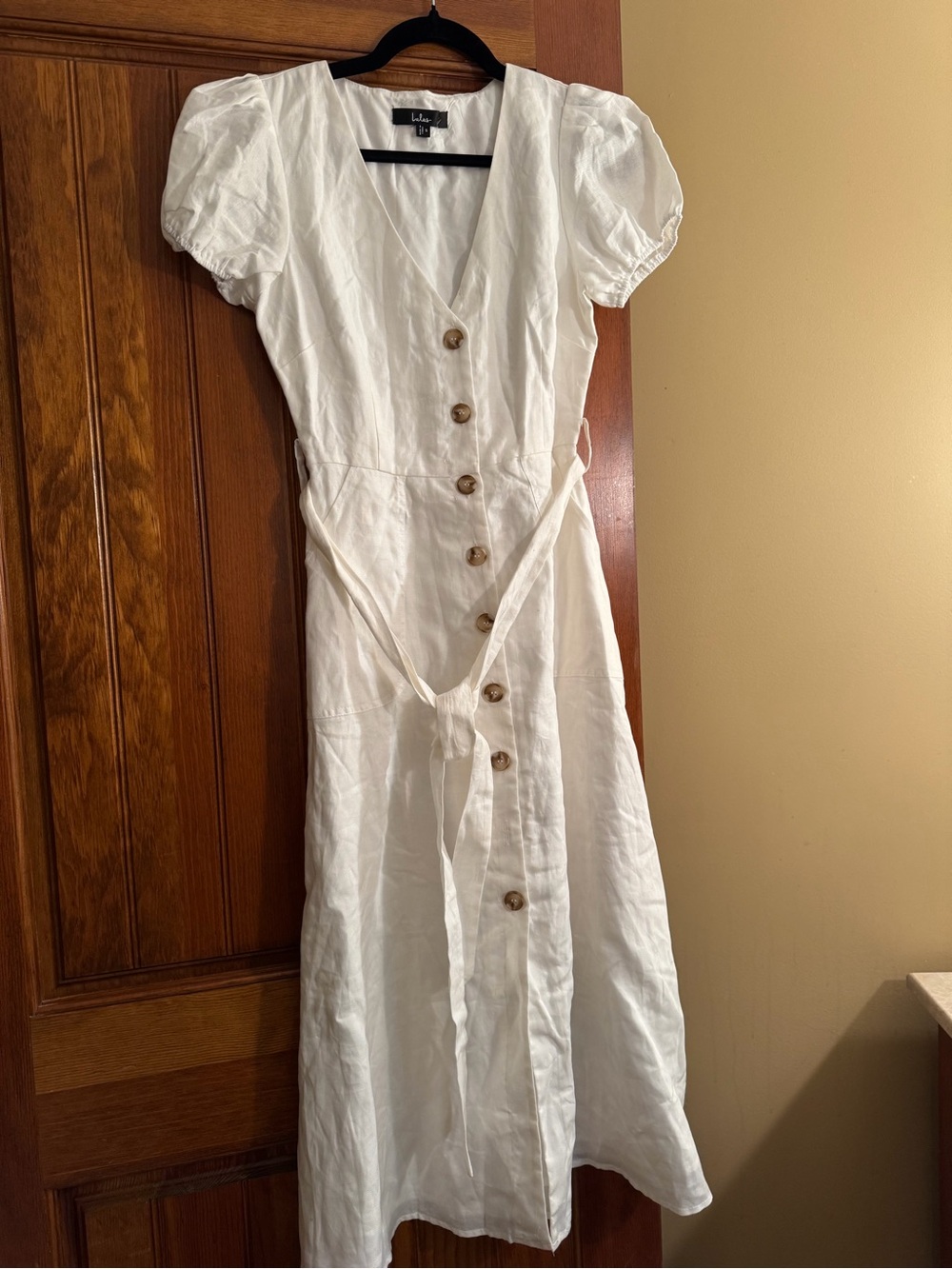Sicily Sweetheart White Button-Front Puff Sleeve Midi Dress - Picture 2 of 2